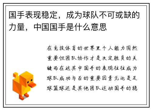 国手表现稳定，成为球队不可或缺的力量，中国国手是什么意思