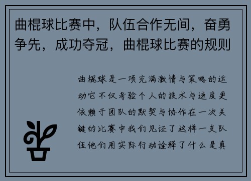 曲棍球比赛中，队伍合作无间，奋勇争先，成功夺冠，曲棍球比赛的规则