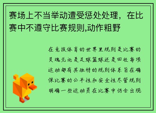 赛场上不当举动遭受惩处处理，在比赛中不遵守比赛规则,动作粗野