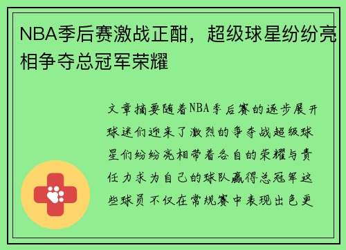 NBA季后赛激战正酣，超级球星纷纷亮相争夺总冠军荣耀